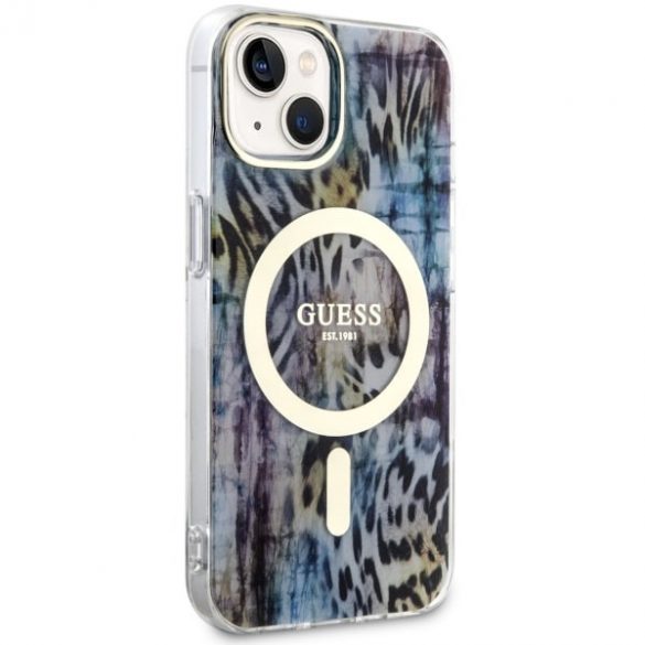 Guess GUHMP14SHLEOPWB iPhone 14 / 15 / 13 6.1" niebieski/albastru hardcase Leopard MagSafe