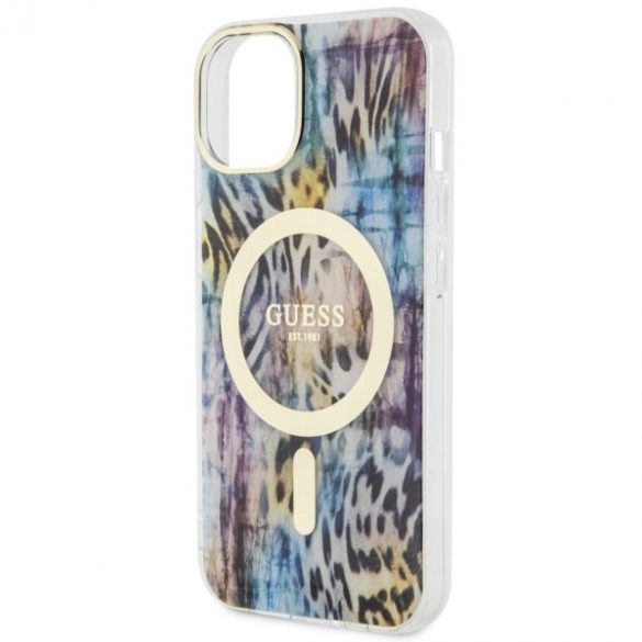 Guess GUHMP14SHLEOPWB iPhone 14 / 15 / 13 6.1" niebieski/albastru hardcase Leopard MagSafe