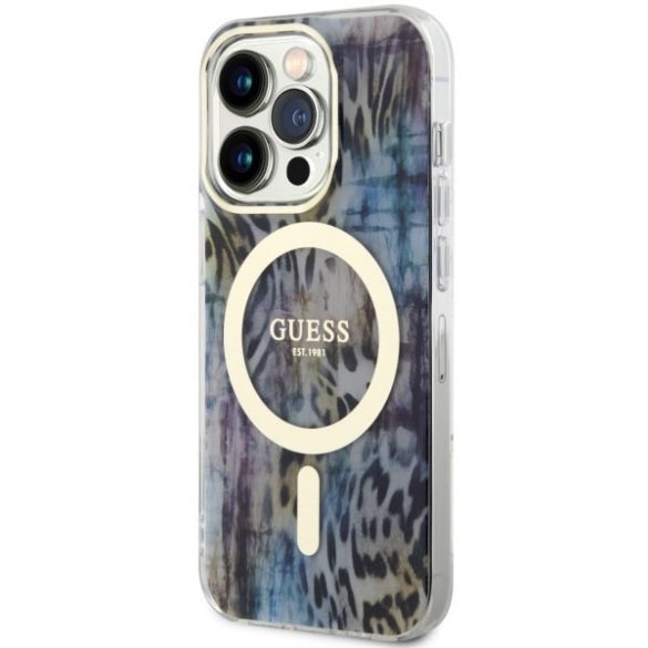 Guess GUHMP14LHLEOPWB iPhone 14 Pro 6.1 niebieski/blue hardcase Leopard MagSafe"