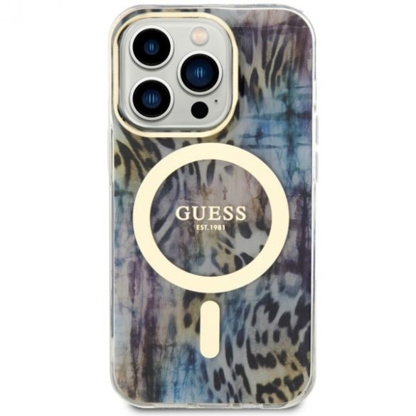 Guess GUHMP14LHLEOPWB iPhone 14 Pro 6.1 niebieski/blue hardcase Leopard MagSafe"