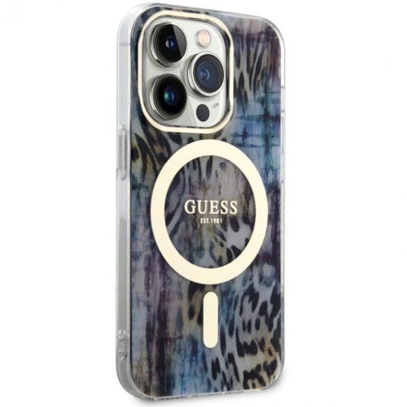 Guess GUHMP14LHLEOPWB iPhone 14 Pro 6.1 niebieski/blue hardcase Leopard MagSafe"