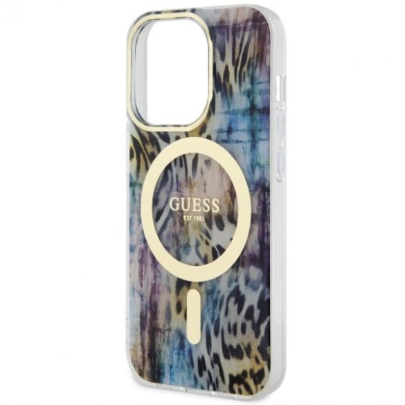 Guess GUHMP14LHLEOPWB iPhone 14 Pro 6.1 niebieski/blue hardcase Leopard MagSafe"