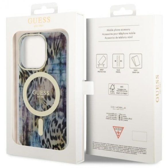 Guess GUHMP14LHLEOPWB iPhone 14 Pro 6.1 niebieski/blue hardcase Leopard MagSafe"