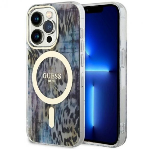 Guess GUHMP14XHLEOPWB iPhone 14 Pro Max 6.7 niebieski/carcasă rigidă albastră Leopard MagSafe"