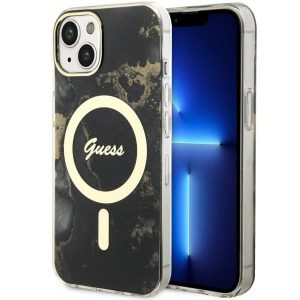 Guess GUHMP14SHTMRSK iPhone 14 / 15 / 13 6.1" carcasă rigidă/neagră Golden Marble MagSafe