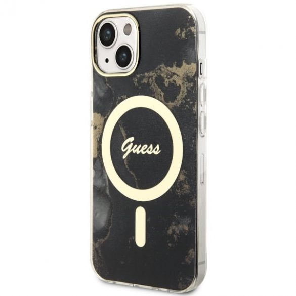 Guess GUHMP14SHTMRSK iPhone 14 / 15 / 13 6.1" carcasă rigidă/neagră Golden Marble MagSafe