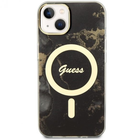 Guess GUHMP14SHTMRSK iPhone 14 / 15 / 13 6.1" carcasă rigidă/neagră Golden Marble MagSafe