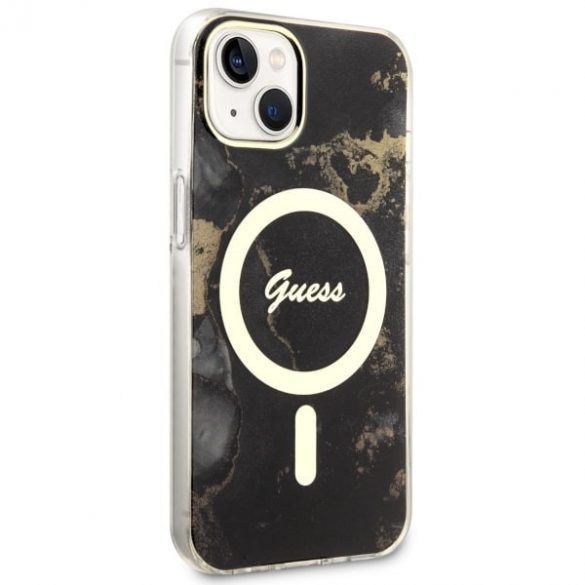 Guess GUHMP14SHTMRSK iPhone 14 / 15 / 13 6.1" carcasă rigidă/neagră Golden Marble MagSafe