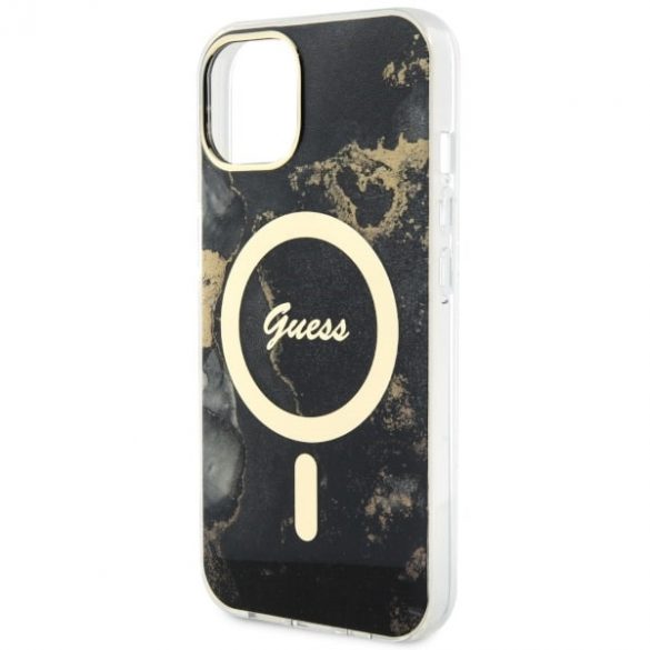 Guess GUHMP14SHTMRSK iPhone 14 / 15 / 13 6.1" carcasă rigidă/neagră Golden Marble MagSafe