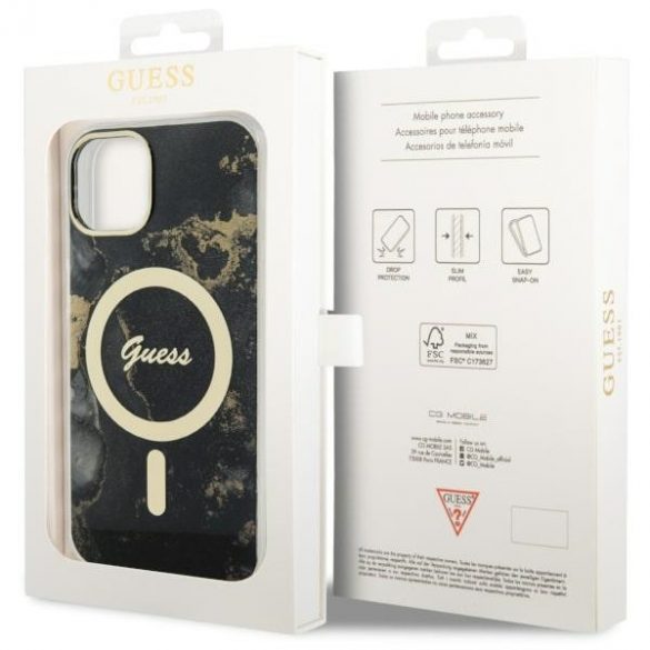 Guess GUHMP14SHTMRSK iPhone 14 / 15 / 13 6.1" carcasă rigidă/neagră Golden Marble MagSafe