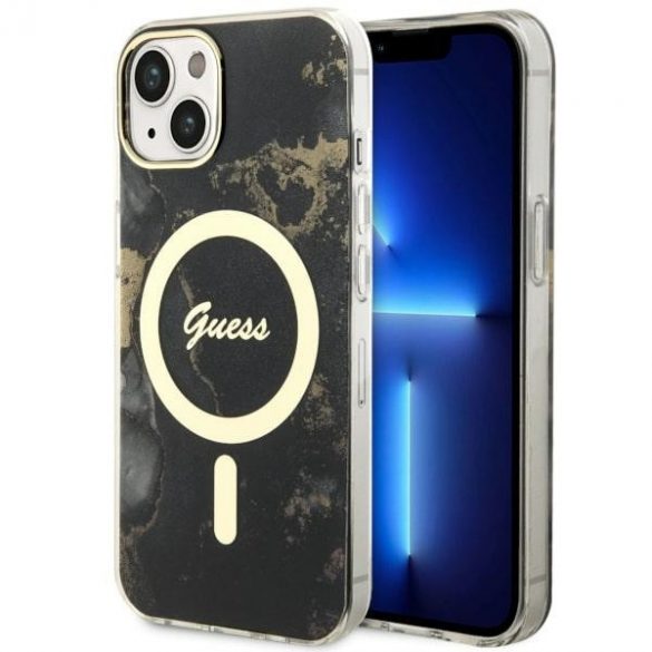 Guess GUHMP14MHTMRSK iPhone 14 Plus / 15 Plus 6.7" carcasă rigidă/neagră Golden Marble MagSafe