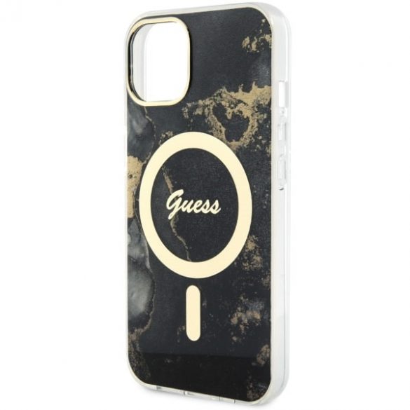 Guess GUHMP14MHTMRSK iPhone 14 Plus / 15 Plus 6.7" carcasă rigidă/neagră Golden Marble MagSafe