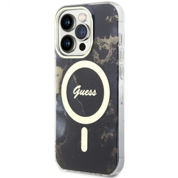 Guess GUHMP14LHTMRSK iPhone 14 Pro 6.1 carcasă rigidă/neagră Golden Marble MagSafe"