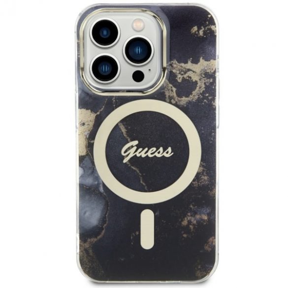 Guess GUHMP14LHTMRSK iPhone 14 Pro 6.1 carcasă rigidă/neagră Golden Marble MagSafe"