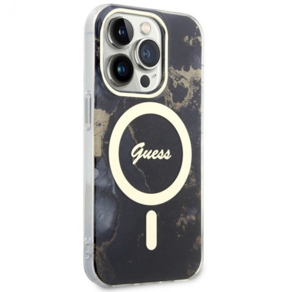 Guess GUHMP14LHTMRSK iPhone 14 Pro 6.1 carcasă rigidă/neagră Golden Marble MagSafe"