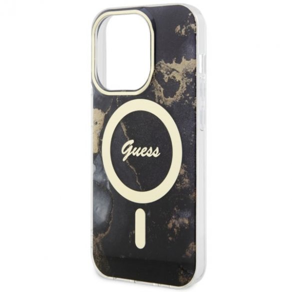 Guess GUHMP14LHTMRSK iPhone 14 Pro 6.1 carcasă rigidă/neagră Golden Marble MagSafe"