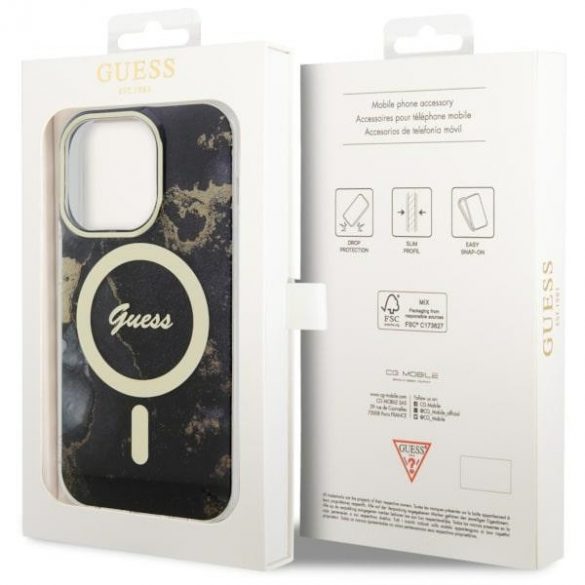 Guess GUHMP14LHTMRSK iPhone 14 Pro 6.1 carcasă rigidă/neagră Golden Marble MagSafe"