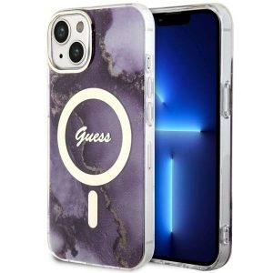 Guess GUHMP14SHTMRSU iPhone 14 / 15 / 13 6,1 inchi mov/violet hardcase Golden Marble MagSafe