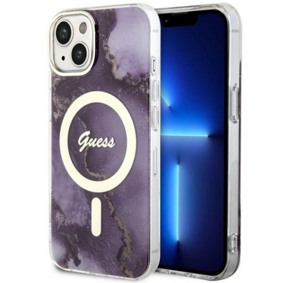 Guess GUHMP14SHTMRSU iPhone 14 / 15 / 13 6,1 inchi mov/violet hardcase Golden Marble MagSafe