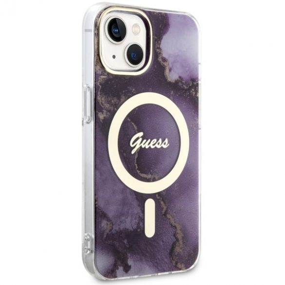 Guess GUHMP14SHTMRSU iPhone 14 / 15 / 13 6,1 inchi mov/violet hardcase Golden Marble MagSafe