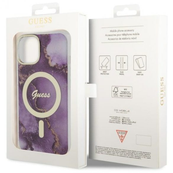 Guess GUHMP14SHTMRSU iPhone 14 / 15 / 13 6,1 inchi mov/violet hardcase Golden Marble MagSafe