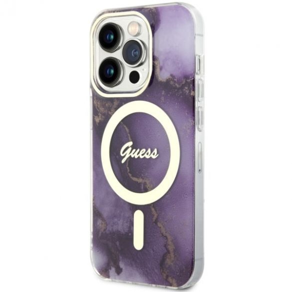 Guess GUHMP14LHTMRSU iPhone 14 Pro 6.1 husă rigidă violet/violet Golden Marble MagSafe"