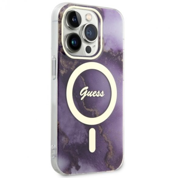 Guess GUHMP14LHTMRSU iPhone 14 Pro 6.1 husă rigidă violet/violet Golden Marble MagSafe"