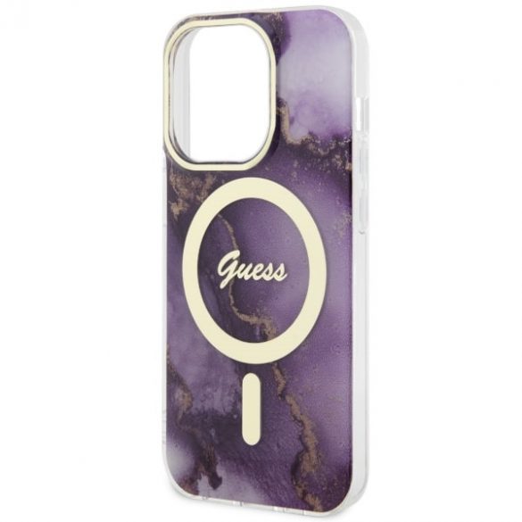 Guess GUHMP14LHTMRSU iPhone 14 Pro 6.1 husă rigidă violet/violet Golden Marble MagSafe"