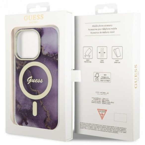 Guess GUHMP14LHTMRSU iPhone 14 Pro 6.1 husă rigidă violet/violet Golden Marble MagSafe"