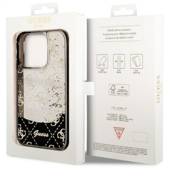 Guess GUHCP14LLC4PSGK iPhone 14 Pro 6.1 carcasă rigidă/neagră Liquid Glitter 4G Transculent"