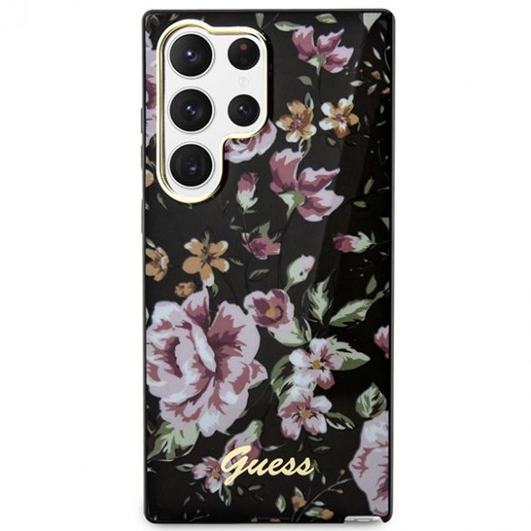 Guess GUHCS23LHCFWSK S23 Ultra S918 carcasă rigidă neagră/czarny Collection Flower