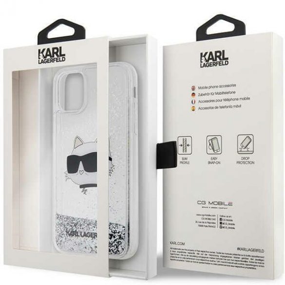 Karl Lagerfeld KLHCN61LNCHCS iPhone 11/ XR husă rigidă srebrny/argintiu Glitter Choupette Head