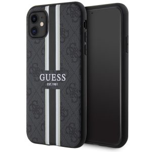 Guess GUHMN61P4RPSK iPhone 11 / Xr negru / negru hard Husă 4G imprimate dungi MagSafe