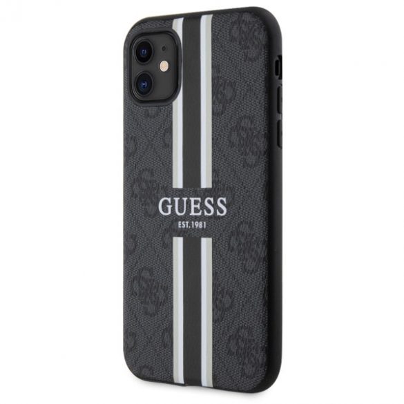 Guess GUHMN61P4RPSK iPhone 11 / Xr negru / negru hard Husă 4G imprimate dungi MagSafe