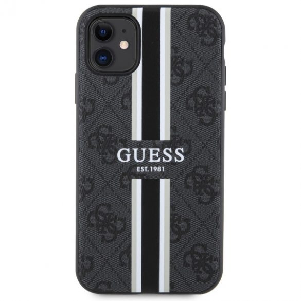 Guess GUHMN61P4RPSK iPhone 11 / Xr negru / negru hard Husă 4G imprimate dungi MagSafe