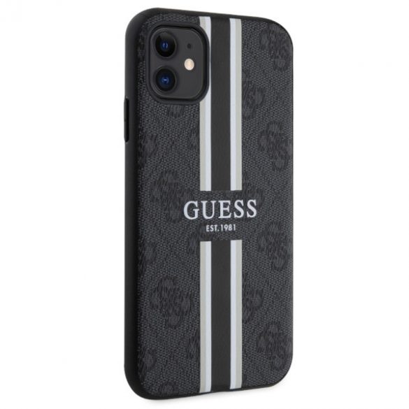 Guess GUHMN61P4RPSK iPhone 11 / Xr negru / negru hard Husă 4G imprimate dungi MagSafe