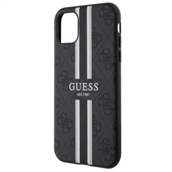 Guess GUHMN61P4RPSK iPhone 11 / Xr negru / negru hard Husă 4G imprimate dungi MagSafe