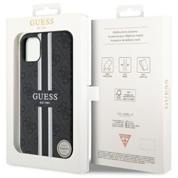 Guess GUHMN61P4RPSK iPhone 11 / Xr negru / negru hard Husă 4G imprimate dungi MagSafe