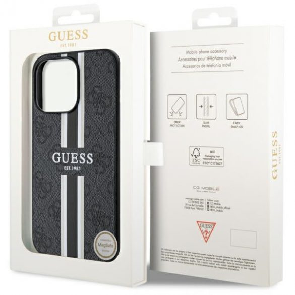 Guess GUHMP13XP4RPSK iPhone 13 Pro Max 6,7 negru / negru hard Husă 4G imprimate dungi MagSafe"