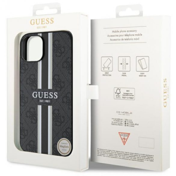 Guess GUHMP14MP4RPSK iPhone 14 Plus / 15 Plus 6,7" carcasă rigidă/neagră 4G Printed Stripes MagSafe