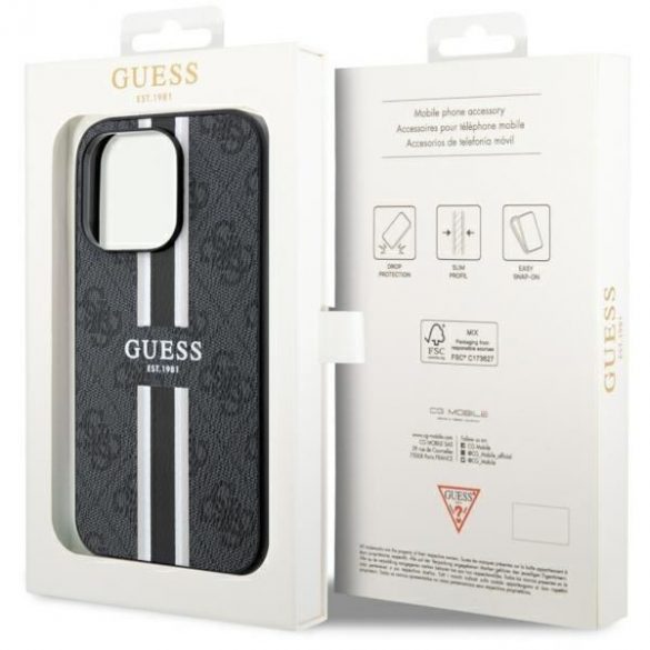 Guess GUHMP14XP4RPSK iPhone 14 Pro Max 6.7 carcasă rigidă neagră 4G Printed Stripes MagSafe"