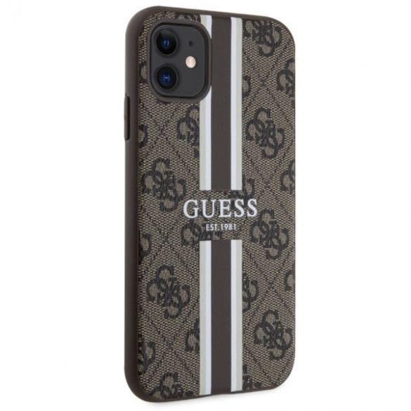 Guess GUHMN61P4RPSW iPhone 11 / Xr husă rigidă maro/brązowy 4G Printed Stripes MagSafe