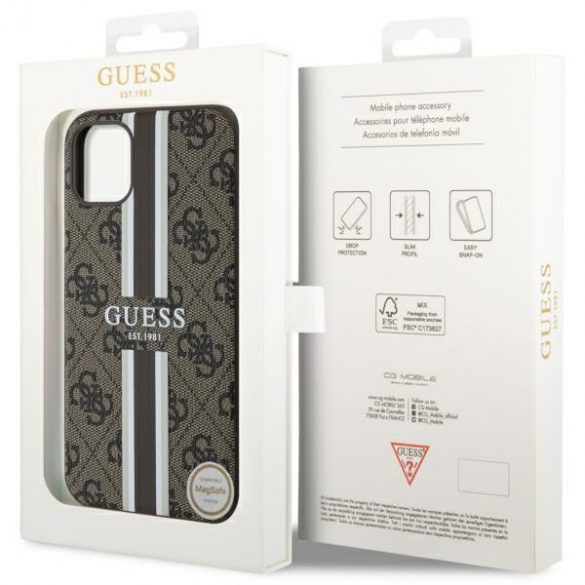 Guess GUHMN61P4RPSW iPhone 11 / Xr husă rigidă maro/brązowy 4G Printed Stripes MagSafe