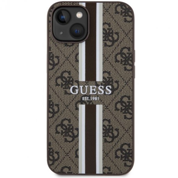 Guess GUHMP14SP4RPSW iPhone 14 / 15 / 13 6,1" husă rigidă maro/brązowy 4G Printed Stripes MagSafe