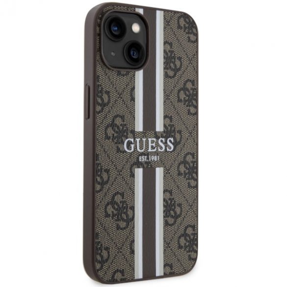 Guess GUHMP14SP4RPSW iPhone 14 / 15 / 13 6,1" husă rigidă maro/brązowy 4G Printed Stripes MagSafe