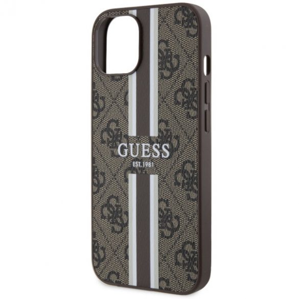 Guess GUHMP14SP4RPSW iPhone 14 / 15 / 13 6,1" husă rigidă maro/brązowy 4G Printed Stripes MagSafe