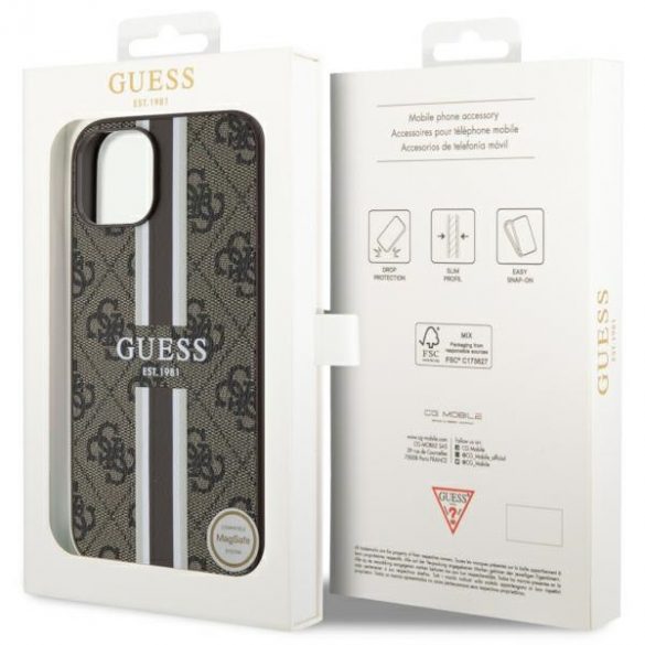 Guess GUHMP14SP4RPSW iPhone 14 / 15 / 13 6,1" husă rigidă maro/brązowy 4G Printed Stripes MagSafe