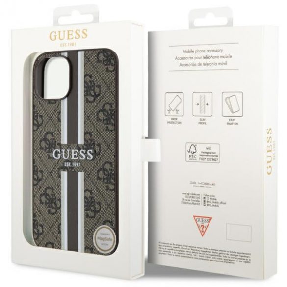 Guess GUHMP14MP4RPSW iPhone 14 Plus / 15 Plus 6,7" husă rigidă maro/brązowy 4G Printed Stripes MagSafe