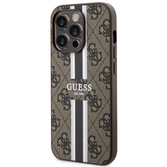 Guess GUHMP14LP4RPSW iPhone 14 Pro 6.1 husă rigidă brązowy/maro 4G Printed Stripes MagSafe"