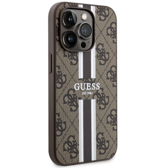 Guess GUHMP14LP4RPSW iPhone 14 Pro 6.1 husă rigidă brązowy/maro 4G Printed Stripes MagSafe"